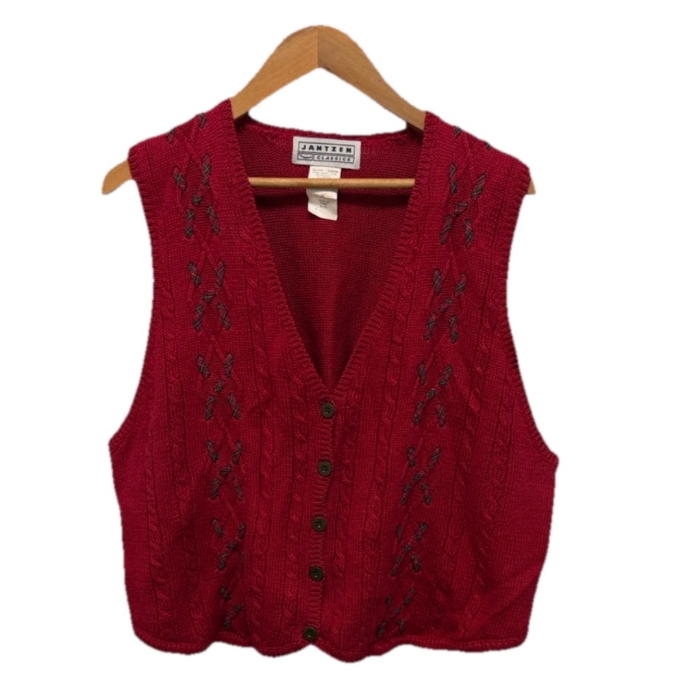 Jantzen‎ Women’s Button Cable Knit Sweater Vest Vintage Y2K HOLIDAY Cottagecore